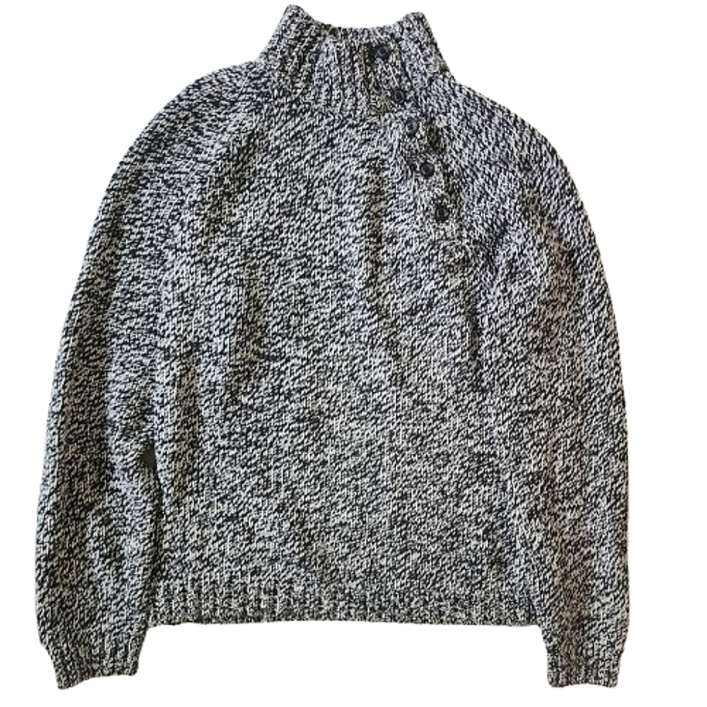 Womens Chaps PL Button Turtleneck Black & White Verigated Comfy Knit Sweater